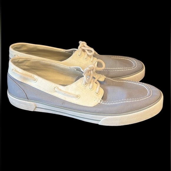 Polo Ralph Lauren canvas boat shoes. 13. Excellent condition. Gray and cream. - Picture 1 of 14